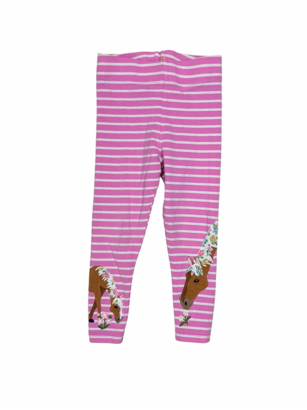Mini Biden Girls Size 3-4 Mini Boden Fun Appliqué leggings Pink White Horse